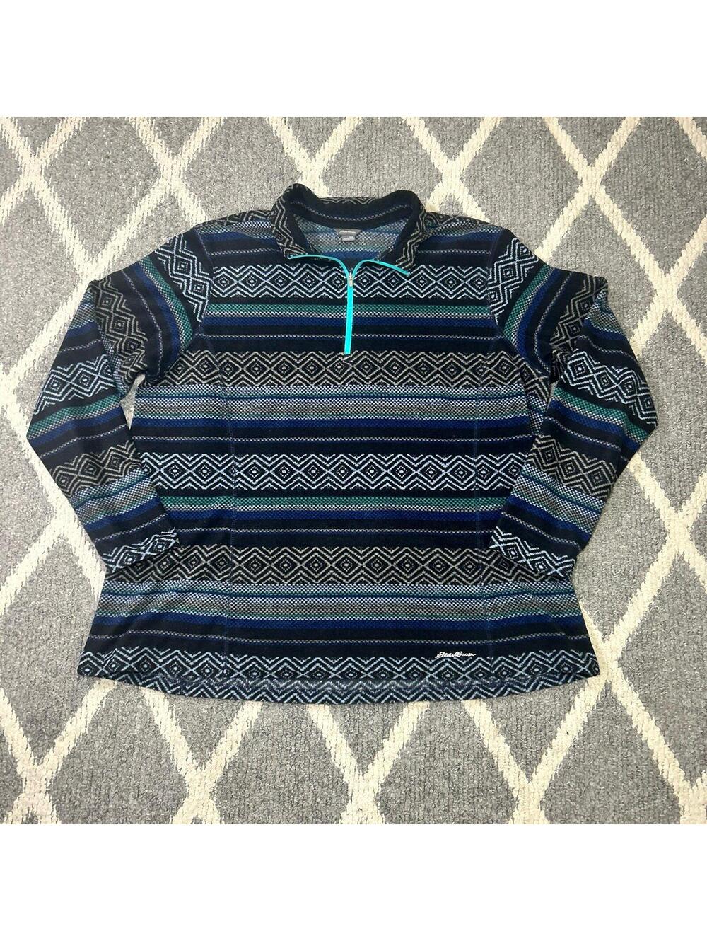 Eddie Bauer Women's Quarter Zip Aztec Print/Stripe Fleece Shirt Size XXLarge